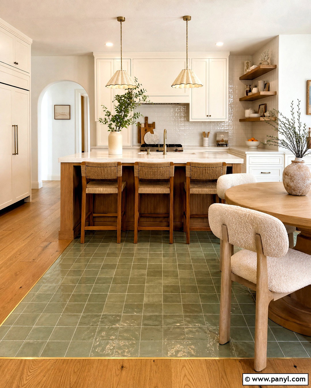 Zellige Tile And Oak Hardwood Kitchen - 20 tile and hardwood floor combination ideas
