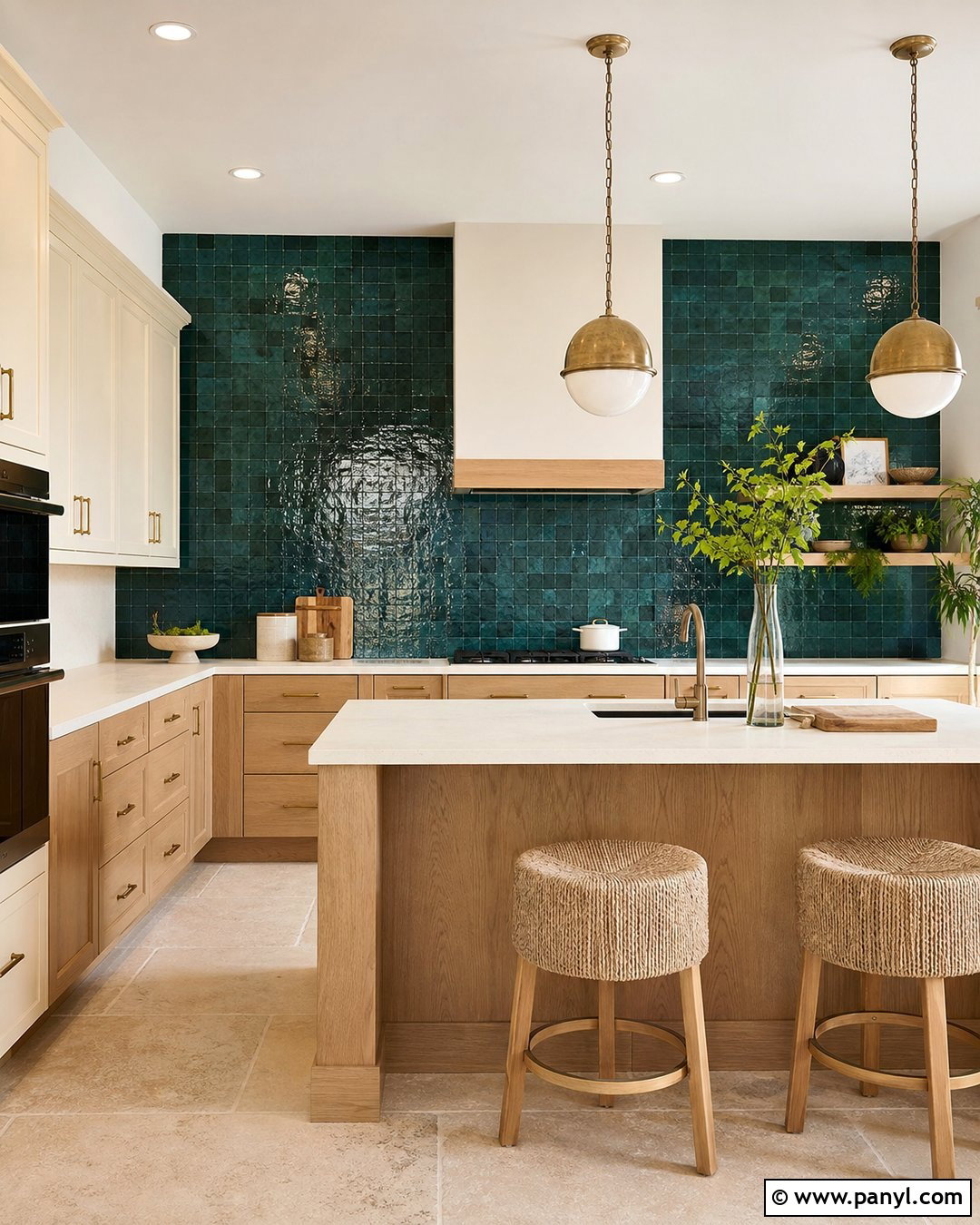 Zellige Tile Contrast Wall Kitchen - 30 Contrast Wall Ideas