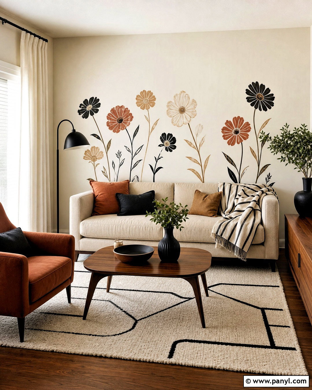 Zinnia Floral Wall Decals For Apartment Living Room - 20 floral wall decals
